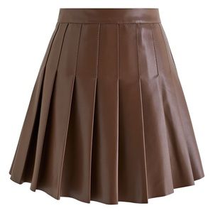 Kendall and Kylie pleated mini skirt brown faux leather